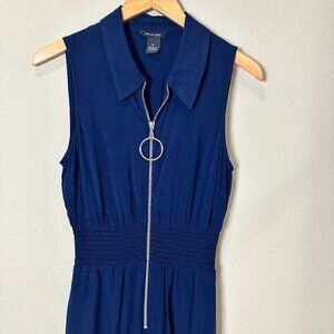 Sam & Jess Navy Smocked Wide Leg Zip Front Jumpsuit Onesie - size medium